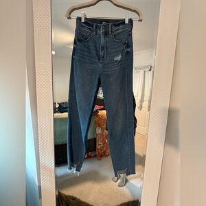 Classic Blue Distressed Express mom Jean super high rise